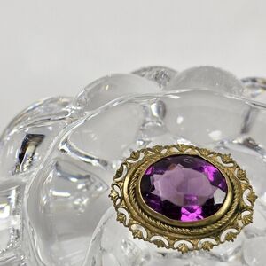 Vintage Gold Brooch with Purple Gem